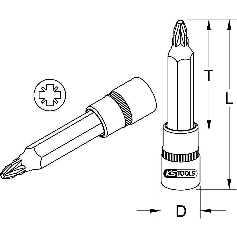 KS Tools 1/2'' Bit-Stecknuss lang Durchmesser 21 mm PZ 2