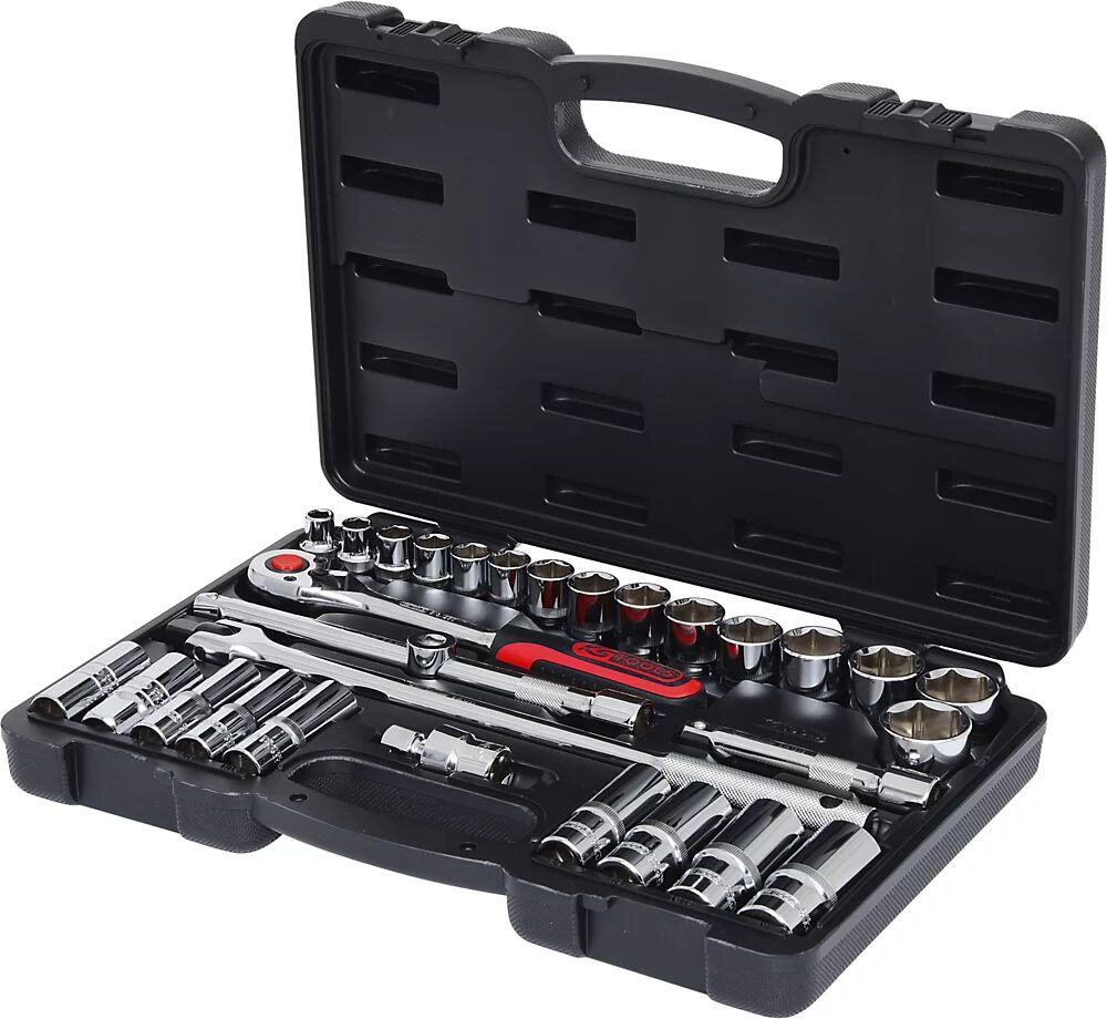 KS Tools 1/2'' CHROMEplus Steckschlüssel-Satz 30-teilig, 6-kant, Zollgrößen Flank Traction