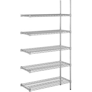 kaiserkraft Stahldraht-Gitterregal, verchromt, Fachlast 250 kg, BxT 910 x 460 mm, Anbauregal, Höhe 1880 mm, 5 Fachböden