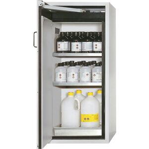 Feuerbeständiger Gefahrstoffschrank Typ 90, 1-türig, Außen-HxBxT 1298 x 600 x 615 mm, grau, Edelstahl asecos Feuerbeständiger Gefahrstoffschrank Typ 90, 1-türig, Außen-HxBxT 1298 x 600 x 615 mm, grau, Edelstahl asecos