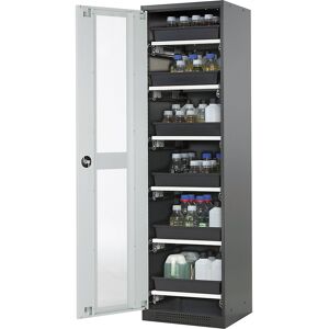 Labor-Chemikalienschrank, 1-türig, hoch, 6 Auszüge, mit Sichtfenster, grau asecos Labor-Chemikalienschrank, 1-türig, hoch, 6 Auszüge, mit Sichtfenster, grau asecos