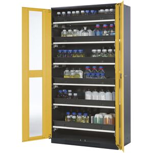 Labor-Chemikalienschrank, 2-türig, hoch, 6 Auszüge, mit Sichtfenster, gelb asecos Labor-Chemikalienschrank, 2-türig, hoch, 6 Auszüge, mit Sichtfenster, gelb asecos