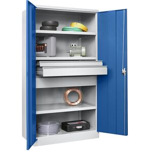 Schwerlastschrank, Höhe 1950 mm, 3 Fachböden, 3 Schubladen, grau / blau Pavoy Schwerlastschrank, Höhe 1950 mm, 3 Fachböden, 3 Schubladen, grau / blau Pavoy