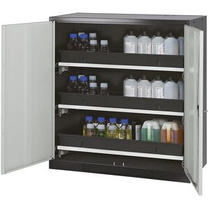 Labor-Chemikalienschrank, 2-türig, halbhoch, 3 Auszüge, ohne Sichtfenster, grau asecos Labor-Chemikalienschrank, 2-türig, halbhoch, 3 Auszüge, ohne Sichtfenster, grau asecos