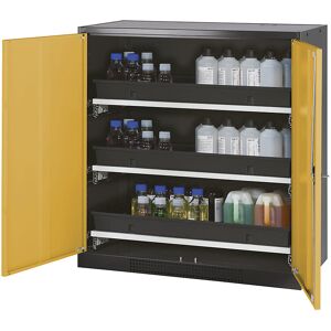 Labor-Chemikalienschrank, 2-türig, halbhoch, 3 Auszüge, ohne Sichtfenster, gelb asecos Labor-Chemikalienschrank, 2-türig, halbhoch, 3 Auszüge, ohne Sichtfenster, gelb asecos