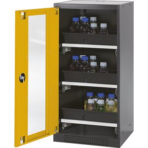 Labor-Chemikalienschrank, 1-türig, halbhoch, 3 Auszüge, mit Sichtfenster, gelb asecos Labor-Chemikalienschrank, 1-türig, halbhoch, 3 Auszüge, mit Sichtfenster, gelb asecos