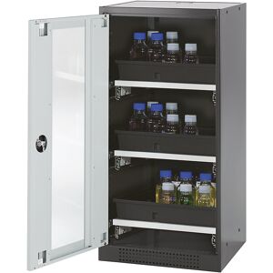Labor-Chemikalienschrank, 1-türig, halbhoch, 3 Auszüge, mit Sichtfenster, grau asecos Labor-Chemikalienschrank, 1-türig, halbhoch, 3 Auszüge, mit Sichtfenster, grau asecos