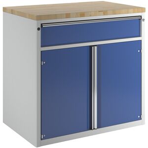 Schrank für Material- und Werkzeugausgabetheke, 1 Schublade, 2 Türen, 1 Fachboden, grau / blau ANKE Schrank für Material- und Werkzeugausgabetheke, 1 Schublade, 2 Türen, 1 Fachboden, grau / blau ANKE
