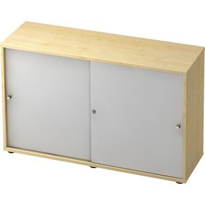 Schiebetürenschrank, 1 Fachboden, Mitteltrennwand, Dekor Ahorn / alusilber eurokraft pro Schiebetürenschrank, 1 Fachboden, Mitteltrennwand, Dekor Ahorn / alusilber eurokraft pro