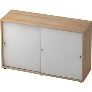 Schiebetürenschrank, 1 Fachboden, Mitteltrennwand, Dekor Nussbaum / alusilber eurokraft pro Schiebetürenschrank, 1 Fachboden, Mitteltrennwand, Dekor Nussbaum / alusilber eurokraft pro
