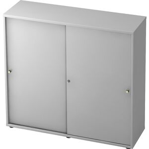 Schiebetürenschrank, 2 Fachböden, Mitteltrennwand, lichtgrau / lichtgrau eurokraft pro Schiebetürenschrank, 2 Fachböden, Mitteltrennwand, lichtgrau / lichtgrau eurokraft pro