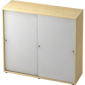 Schiebetürenschrank, 2 Fachböden, Mitteltrennwand, Dekor Ahorn / alusilber eurokraft pro Schiebetürenschrank, 2 Fachböden, Mitteltrennwand, Dekor Ahorn / alusilber eurokraft pro