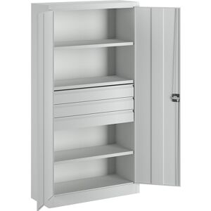 Schwerlastschrank, Höhe 1950 mm, 3 Fachböden, 3 Schubladen à 125 mm, grau Pavoy Schwerlastschrank, Höhe 1950 mm, 3 Fachböden, 3 Schubladen à 125 mm, grau Pavoy