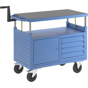 Montagewagen, höhenverstellbar, 1 Schrank mit Fachboden, 4 Schubladen, lichtblau eurokraft pro Montagewagen, höhenverstellbar, 1 Schrank mit Fachboden, 4 Schubladen, lichtblau eurokraft pro