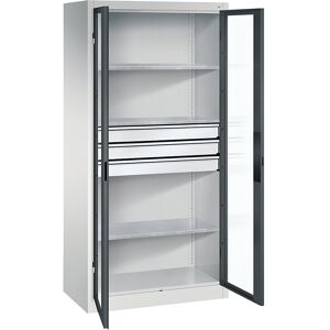 Sichtfenster-Flügeltürschrank, HxBxT 1950 x 930 x 500 mm, 3 Fachböden, 3 Schubladen, lichtgrau / anthrazitgrau C+P Sichtfenster-Flügeltürschrank, HxBxT 1950 x 930 x 500 mm, 3 Fachböden, 3 Schubladen, lichtgrau / anthrazitgrau C+P