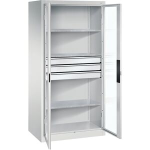 Sichtfenster-Flügeltürschrank, HxBxT 1950 x 930 x 600 mm, 3 Fachböden, 3 Schubladen, lichtgrau / lichtgrau C+P Sichtfenster-Flügeltürschrank, HxBxT 1950 x 930 x 600 mm, 3 Fachböden, 3 Schubladen, lichtgrau / lichtgrau C+P