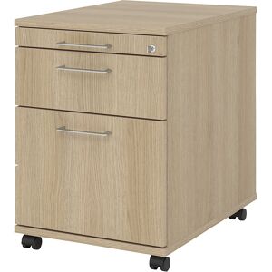 Rollcontainer, 1 Utensilienschub, 1 Materialschub, 1 Hängeregistratur, Tiefe 580 mm, Eiche eurokraft pro Rollcontainer, 1 Utensilienschub, 1 Materialschub, 1 Hängeregistratur, Tiefe 580 mm, Eiche eurokraft pro