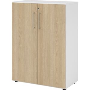 Büroschrank, 2 Fachböden, 3 Ordnerhöhen, weiß / Eiche eurokraft pro Büroschrank, 2 Fachböden, 3 Ordnerhöhen, weiß / Eiche eurokraft pro