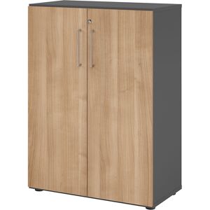 Büroschrank, 2 Fachböden, 3 Ordnerhöhen, graphit / Nussbaum eurokraft pro Büroschrank, 2 Fachböden, 3 Ordnerhöhen, graphit / Nussbaum eurokraft pro