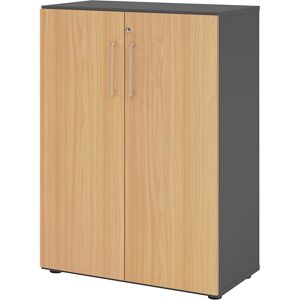 Büroschrank, 2 Fachböden, 3 Ordnerhöhen, graphit / Buche eurokraft pro Büroschrank, 2 Fachböden, 3 Ordnerhöhen, graphit / Buche eurokraft pro