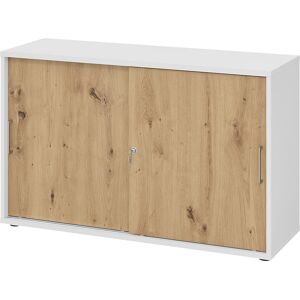 Schiebetürenschrank, Höhe 748 mm, 1 Fachboden, weiß / Asteiche eurokraft pro Schiebetürenschrank, Höhe 748 mm, 1 Fachboden, weiß / Asteiche eurokraft pro