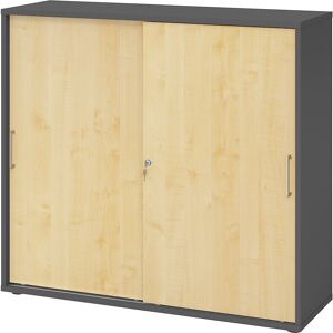 Schiebetürenschrank, Höhe 1100 mm, 2 Fachböden, graphit / Ahorn-Dekor eurokraft pro Schiebetürenschrank, Höhe 1100 mm, 2 Fachböden, graphit / Ahorn-Dekor eurokraft pro