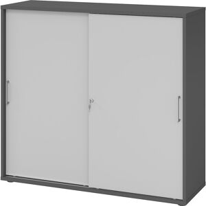Schiebetürenschrank, Höhe 1100 mm, 2 Fachböden, graphit / lichtgrau eurokraft pro Schiebetürenschrank, Höhe 1100 mm, 2 Fachböden, graphit / lichtgrau eurokraft pro