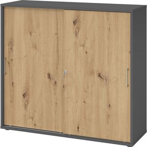 Schiebetürenschrank, Höhe 1100 mm, 2 Fachböden, graphit / Asteiche eurokraft pro Schiebetürenschrank, Höhe 1100 mm, 2 Fachböden, graphit / Asteiche eurokraft pro