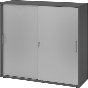 Schiebetürenschrank, Höhe 1100 mm, 2 Fachböden, graphit / alusilber eurokraft pro Schiebetürenschrank, Höhe 1100 mm, 2 Fachböden, graphit / alusilber eurokraft pro