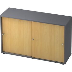Schiebetürenschrank, 1 Fachboden, Mitteltrennwand, graphit / Buche eurokraft pro Schiebetürenschrank, 1 Fachboden, Mitteltrennwand, graphit / Buche eurokraft pro