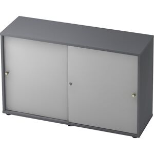 Schiebetürenschrank, 1 Fachboden, Mitteltrennwand, graphit / lichtgrau eurokraft pro Schiebetürenschrank, 1 Fachboden, Mitteltrennwand, graphit / lichtgrau eurokraft pro