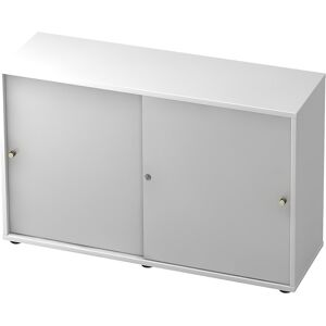 Schiebetürenschrank, 1 Fachboden, Mitteltrennwand, weiß / alusilber eurokraft pro Schiebetürenschrank, 1 Fachboden, Mitteltrennwand, weiß / alusilber eurokraft pro