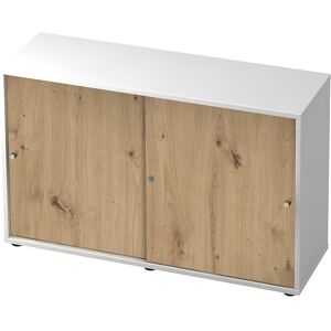 Schiebetürenschrank, 1 Fachboden, Mitteltrennwand, weiß / Asteiche eurokraft pro Schiebetürenschrank, 1 Fachboden, Mitteltrennwand, weiß / Asteiche eurokraft pro