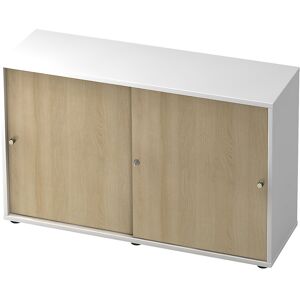 Schiebetürenschrank, 1 Fachboden, Mitteltrennwand, weiß / Eiche eurokraft pro Schiebetürenschrank, 1 Fachboden, Mitteltrennwand, weiß / Eiche eurokraft pro
