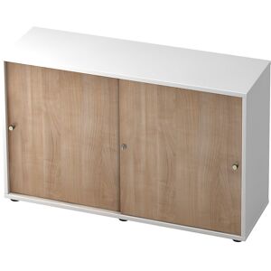 Schiebetürenschrank, 1 Fachboden, Mitteltrennwand, weiß / Nussbaum-Dekor eurokraft pro Schiebetürenschrank, 1 Fachboden, Mitteltrennwand, weiß / Nussbaum-Dekor eurokraft pro