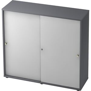 Schiebetürenschrank, 2 Fachböden, Mitteltrennwand, graphit / alusilber eurokraft pro Schiebetürenschrank, 2 Fachböden, Mitteltrennwand, graphit / alusilber eurokraft pro
