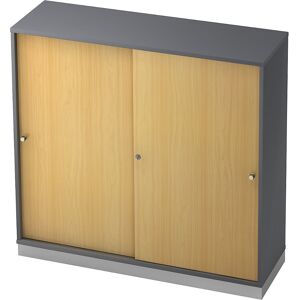 Schiebetürenschrank, 2 Fachböden, Mitteltrennwand, graphit / Buche eurokraft pro Schiebetürenschrank, 2 Fachböden, Mitteltrennwand, graphit / Buche eurokraft pro