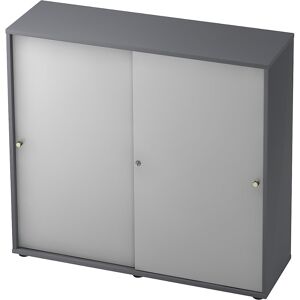 Schiebetürenschrank, 2 Fachböden, Mitteltrennwand, graphit / lichtgrau eurokraft pro Schiebetürenschrank, 2 Fachböden, Mitteltrennwand, graphit / lichtgrau eurokraft pro