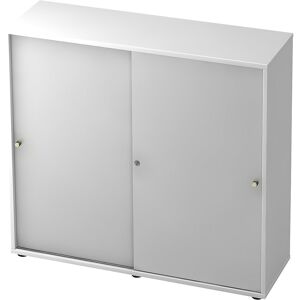 Schiebetürenschrank, 2 Fachböden, Mitteltrennwand, weiß / alusilber eurokraft pro Schiebetürenschrank, 2 Fachböden, Mitteltrennwand, weiß / alusilber eurokraft pro
