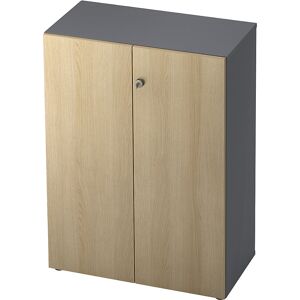 Aktenschrank, Flügeltüren, 2 Fachböden, graphit / Eiche eurokraft pro Aktenschrank, Flügeltüren, 2 Fachböden, graphit / Eiche eurokraft pro