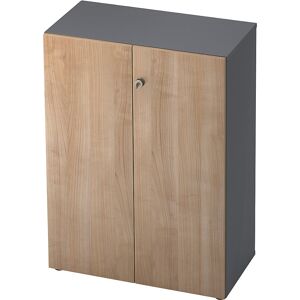 Aktenschrank, Flügeltüren, 2 Fachböden, graphit / Nussbaum-Dekor eurokraft pro Aktenschrank, Flügeltüren, 2 Fachböden, graphit / Nussbaum-Dekor eurokraft pro