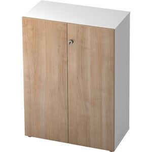 Aktenschrank, Flügeltüren, 2 Fachböden, weiß / Nussbaum-Dekor eurokraft pro Aktenschrank, Flügeltüren, 2 Fachböden, weiß / Nussbaum-Dekor eurokraft pro