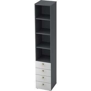 Kombi-Schrank, 3 Fachböden, 4 Schubladen, graphit / weiß eurokraft pro Kombi-Schrank, 3 Fachböden, 4 Schubladen, graphit / weiß eurokraft pro