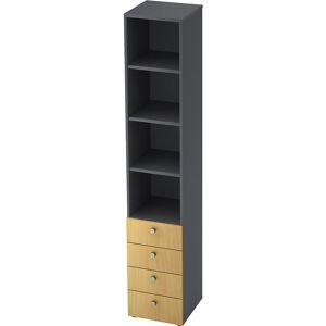 Kombi-Schrank, 3 Fachböden, 4 Schubladen, graphit / Buche eurokraft pro Kombi-Schrank, 3 Fachböden, 4 Schubladen, graphit / Buche eurokraft pro