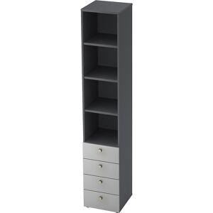 Kombi-Schrank, 3 Fachböden, 4 Schubladen, graphit / lichtgrau eurokraft pro Kombi-Schrank, 3 Fachböden, 4 Schubladen, graphit / lichtgrau eurokraft pro