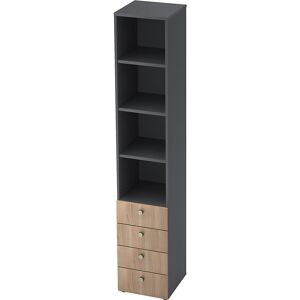 Kombi-Schrank, 3 Fachböden, 4 Schubladen, graphit / Nussbaum-Dekor eurokraft pro Kombi-Schrank, 3 Fachböden, 4 Schubladen, graphit / Nussbaum-Dekor eurokraft pro