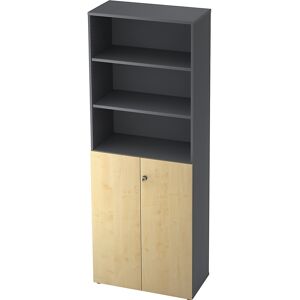 Kombi-Schrank, 5 Fachböden, 2 Flügeltüren, graphit / Ahorn-Dekor eurokraft pro Kombi-Schrank, 5 Fachböden, 2 Flügeltüren, graphit / Ahorn-Dekor eurokraft pro