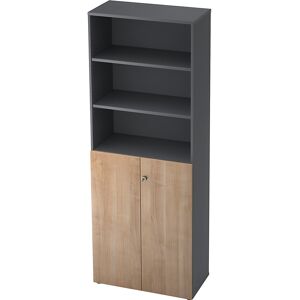 Kombi-Schrank, 5 Fachböden, 2 Flügeltüren, graphit / Nussbaum-Dekor eurokraft pro Kombi-Schrank, 5 Fachböden, 2 Flügeltüren, graphit / Nussbaum-Dekor eurokraft pro