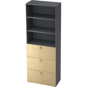 Kombi-Schrank, 2 Fachböden, 3 Hängeregistraturschübe, graphit / Ahorn-Dekor eurokraft pro Kombi-Schrank, 2 Fachböden, 3 Hängeregistraturschübe, graphit / Ahorn-Dekor eurokraft pro