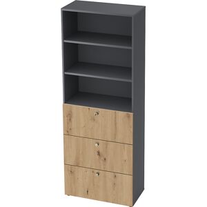 Kombi-Schrank, 2 Fachböden, 3 Hängeregistraturschübe, graphit / Asteiche eurokraft pro Kombi-Schrank, 2 Fachböden, 3 Hängeregistraturschübe, graphit / Asteiche eurokraft pro